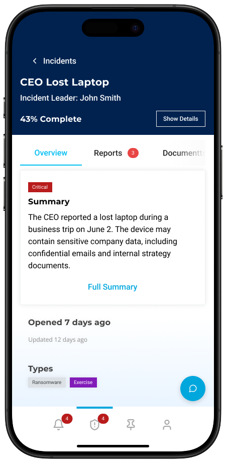 Incident Response Mobile App — incident detail screen on mobile